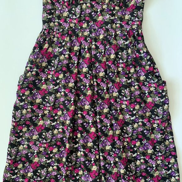 Vintage Floral Midi Dress - Black and Pink - Picture 7 of 15